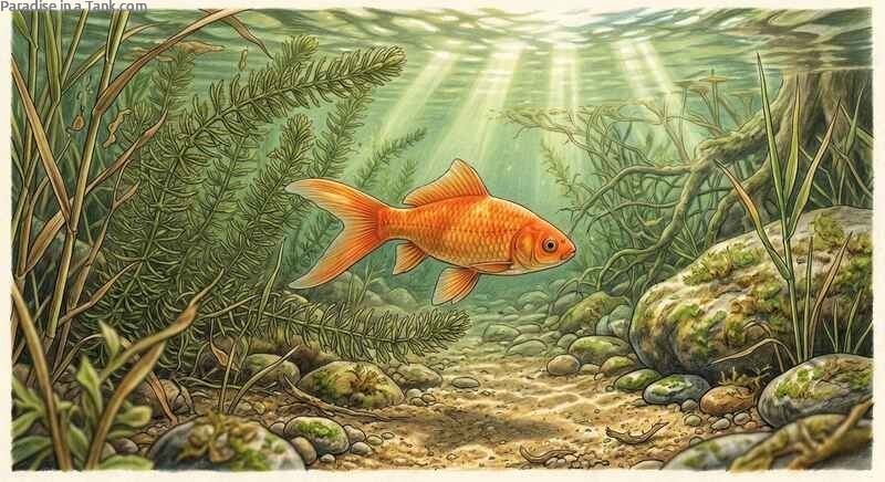 A Comet Goldfish swimming in its natural habitat.