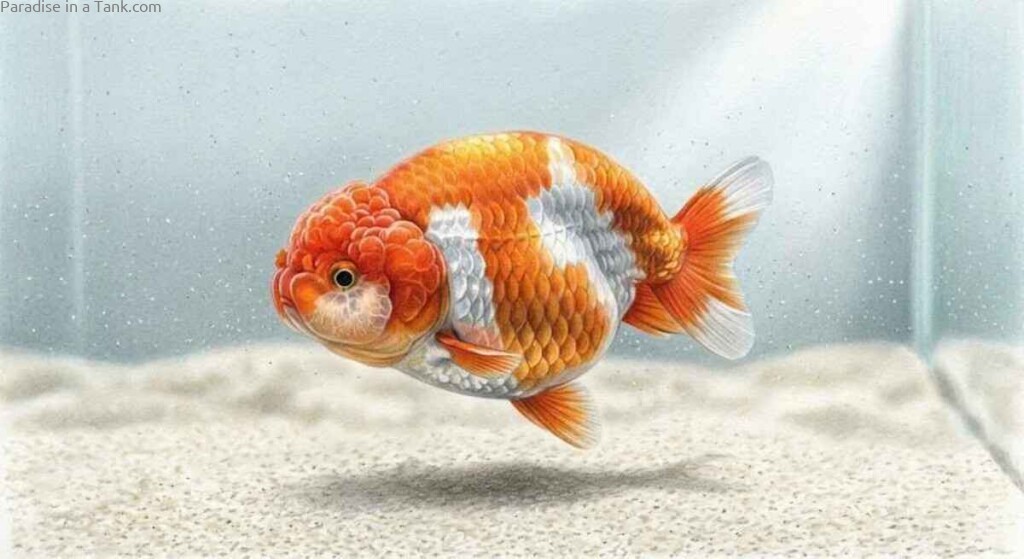 Ranchu Goldfish Swimming in an aquarium