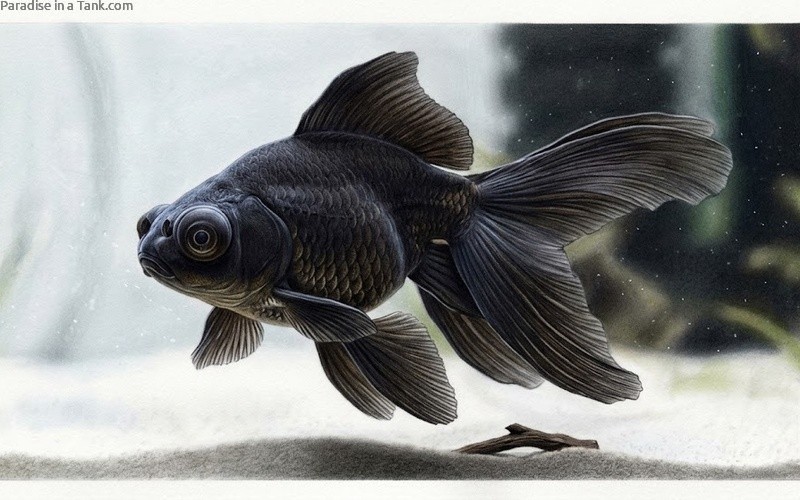 Black Moor Goldfish in an aquarium