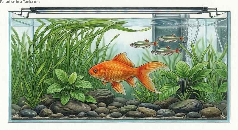 A Comet Goldfish showing its long tail