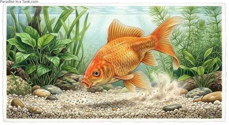 A common goldfish in a tank
