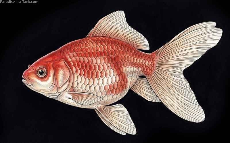 Side view of an attractive Fantail Goldfish showcasing its elegant, flowing fins.