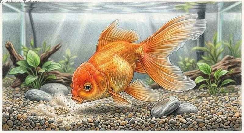 An Oranda Goldfish in a planted tank.