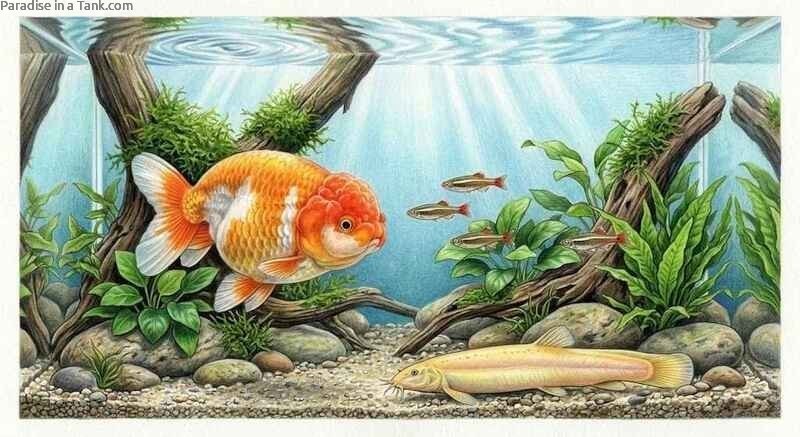 ranchu goldfish in a community tank