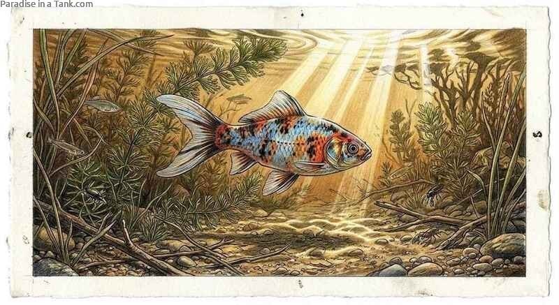 Shubunkin goldfish swimming in a pond