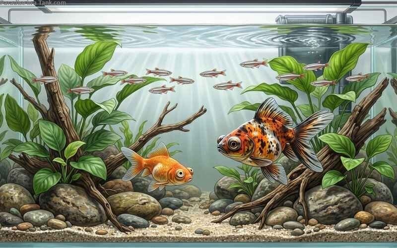 Celestial Eye and Telescope Goldfish in a community tank