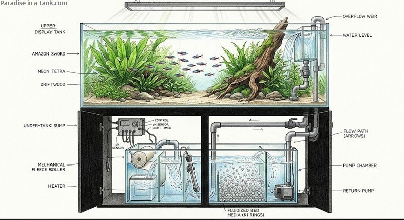 sump under a planted aquarium