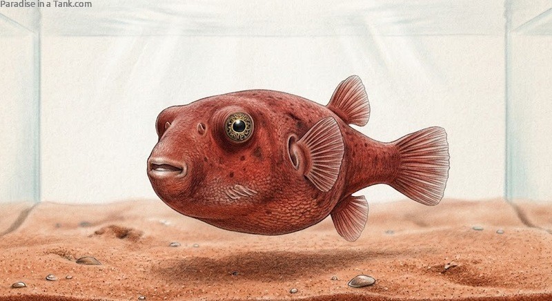 A red Congo Pufferfish in a tank.