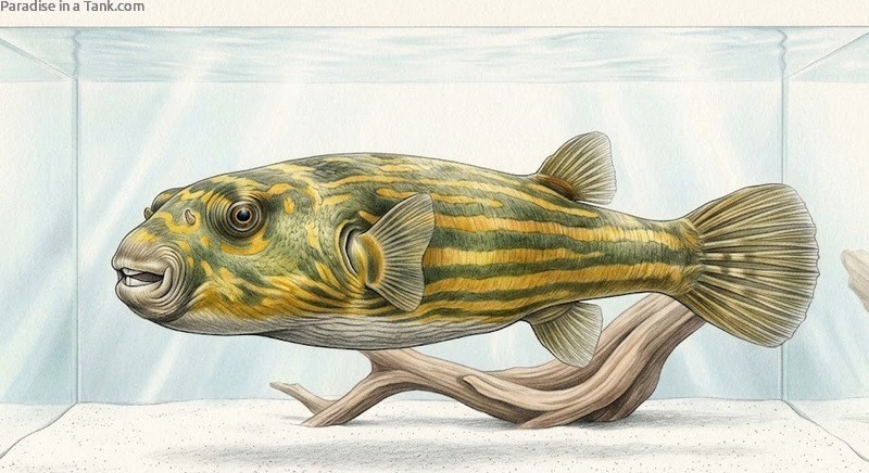 A large Fahaka Pufferfish in an aquarium.