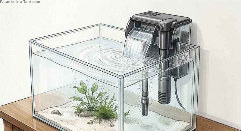 A hang on back aquarium filter in action.