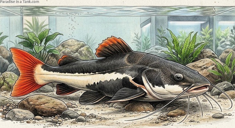 A large Red Tailed Catfish in a tank