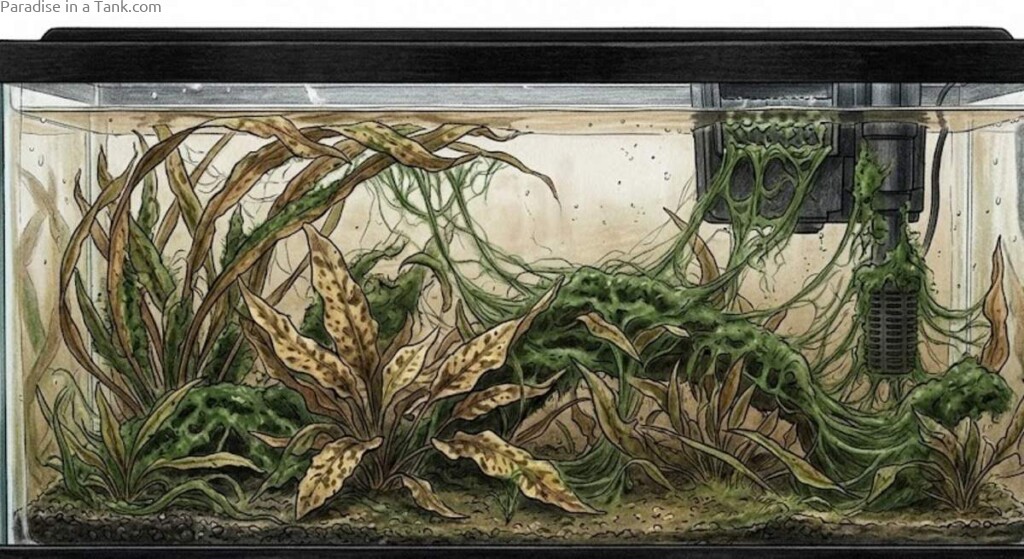 Decaying Plants in an aqarium.