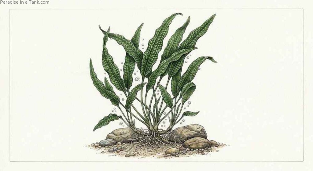 Cryptocoryne balansae rooted firmly in rich substrate
