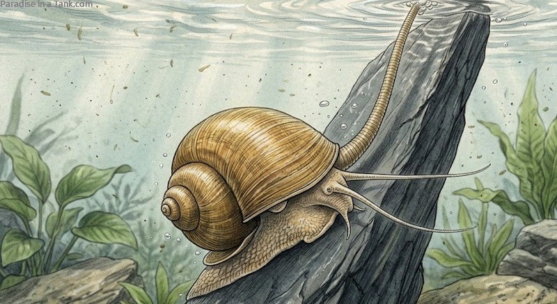 Apple snail using its siphon