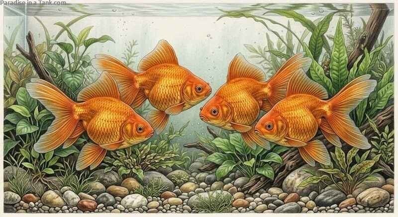 Side view of a healthy Gold Fantail goldfish showing their bright metallic orange scales.