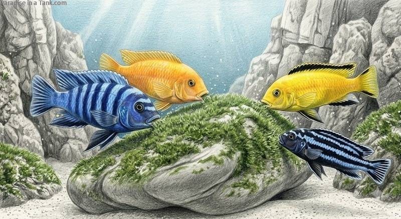 Mbuna Cichlids eating Algae