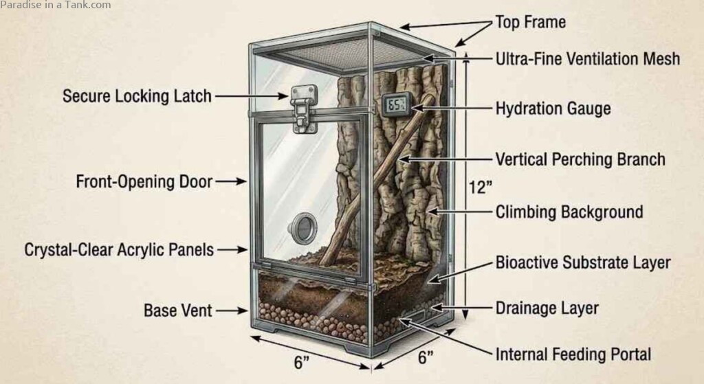 Clean glass orchid mantis enclosure designed for housing small arboreal exotic pets.
